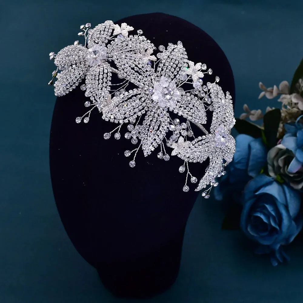 Flower Headpiece for Bride Rhinestone Bridal Headband Wedding Hair Accessories