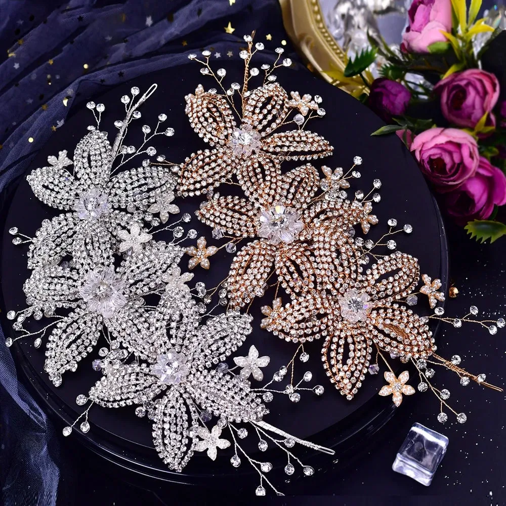 Flower Headpiece for Bride Rhinestone Bridal Headband Wedding Hair Accessories