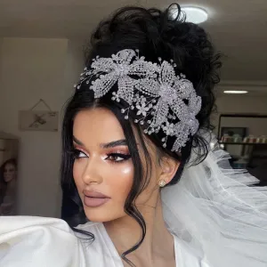 Flower Headpiece for Bride Rhinestone Bridal Headband Wedding Hair Accessories
