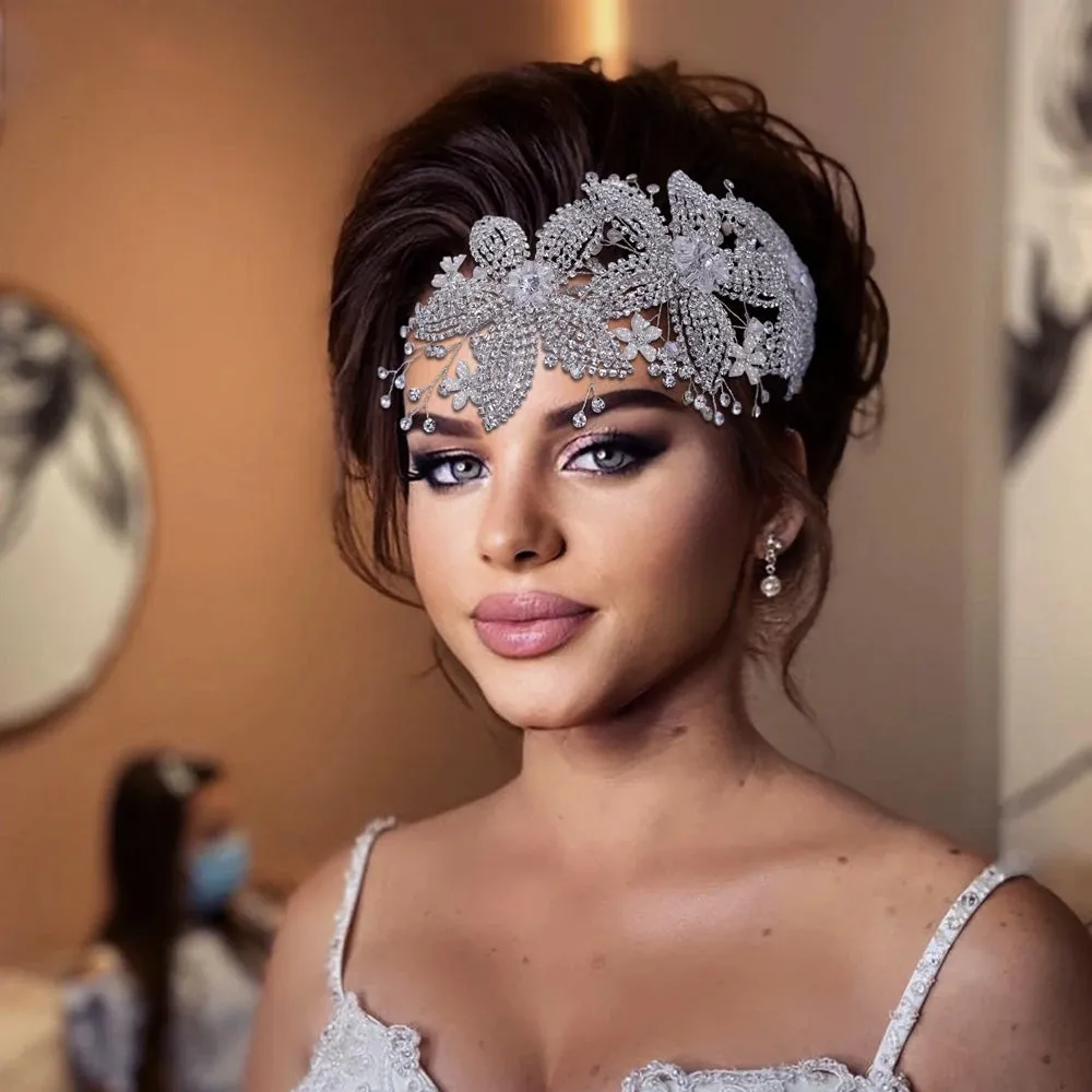 Flower Headpiece for Bride Rhinestone Bridal Headband Wedding Hair Accessories