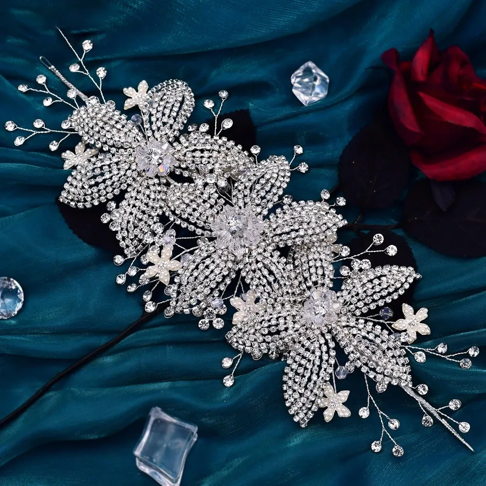 Flower Headpiece for Bride Rhinestone Bridal Headband Wedding Hair Accessories