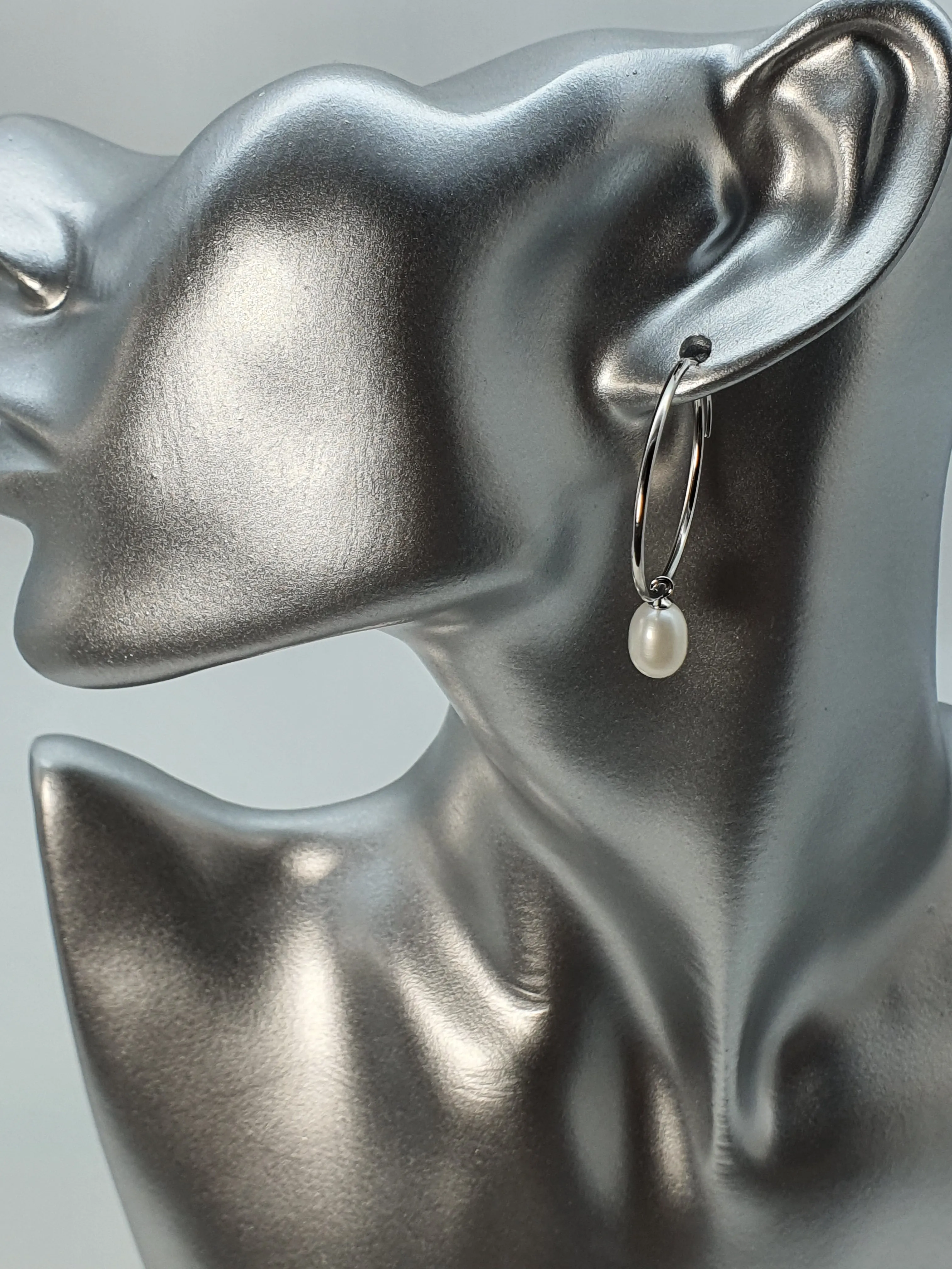 Freshwater Pearl Charm With Hoop Earring, Sterling Silver
