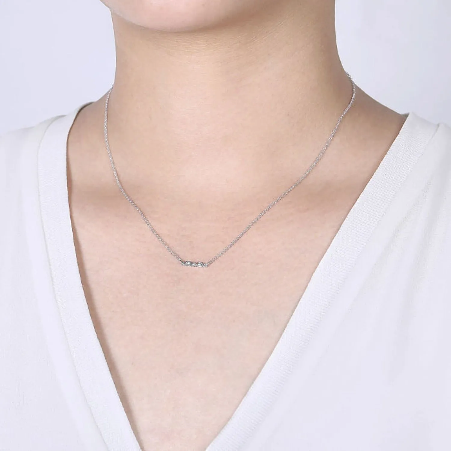 Gabriel & Co. Baguette & Round Diamond Bar Necklace