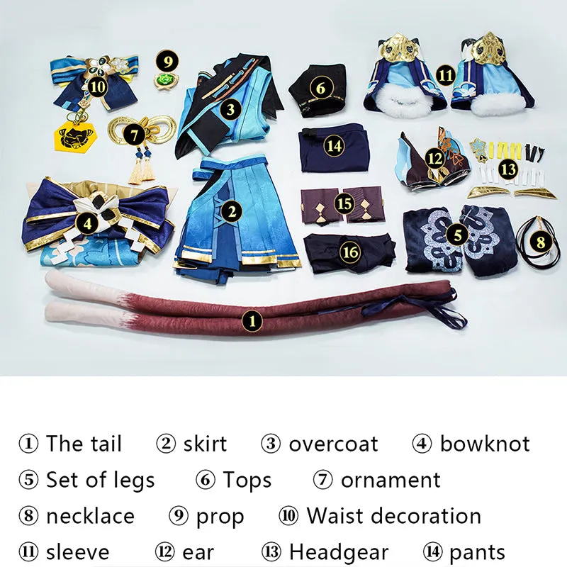 Genshin Impact Kirara Cosplay Costume Anime Nekomata Dress Halloween Exhibition Suit