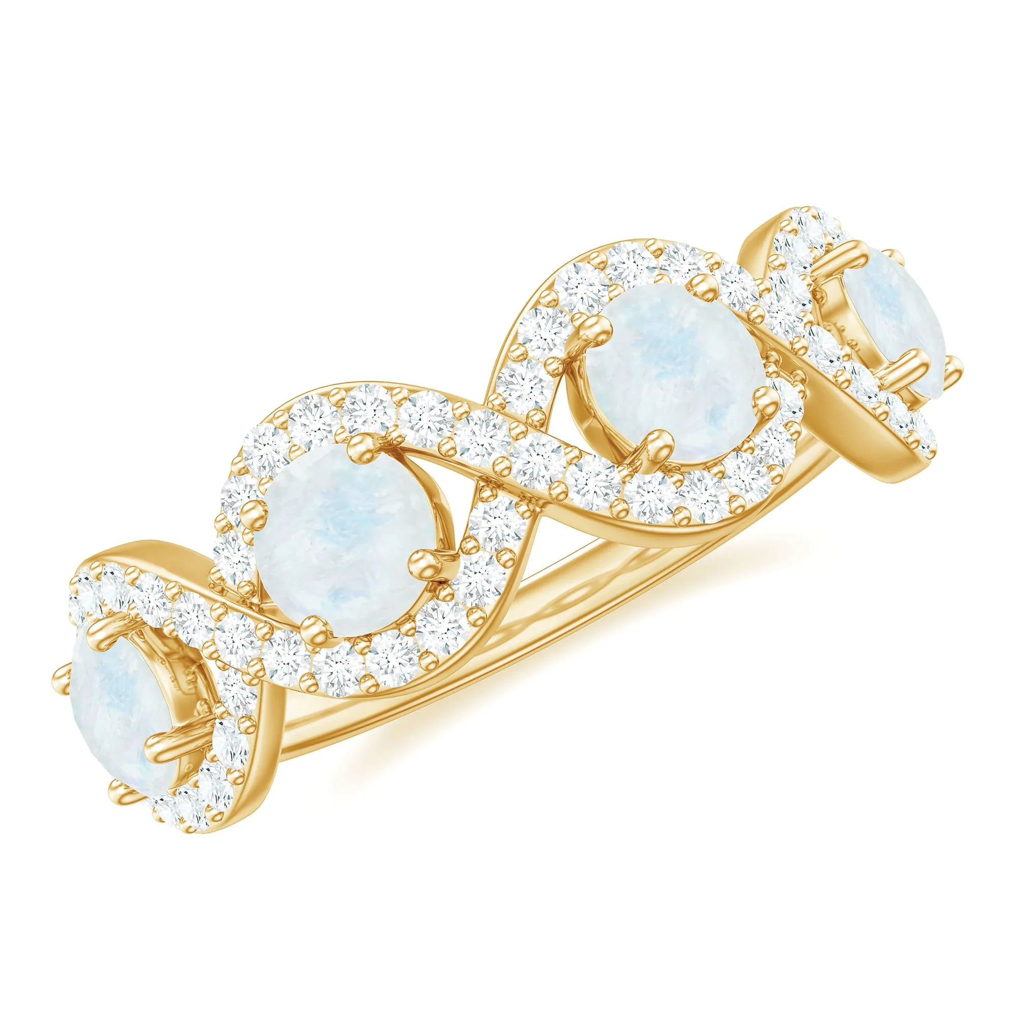 Genuine Moonstone Half Eternity Ring with Diamond