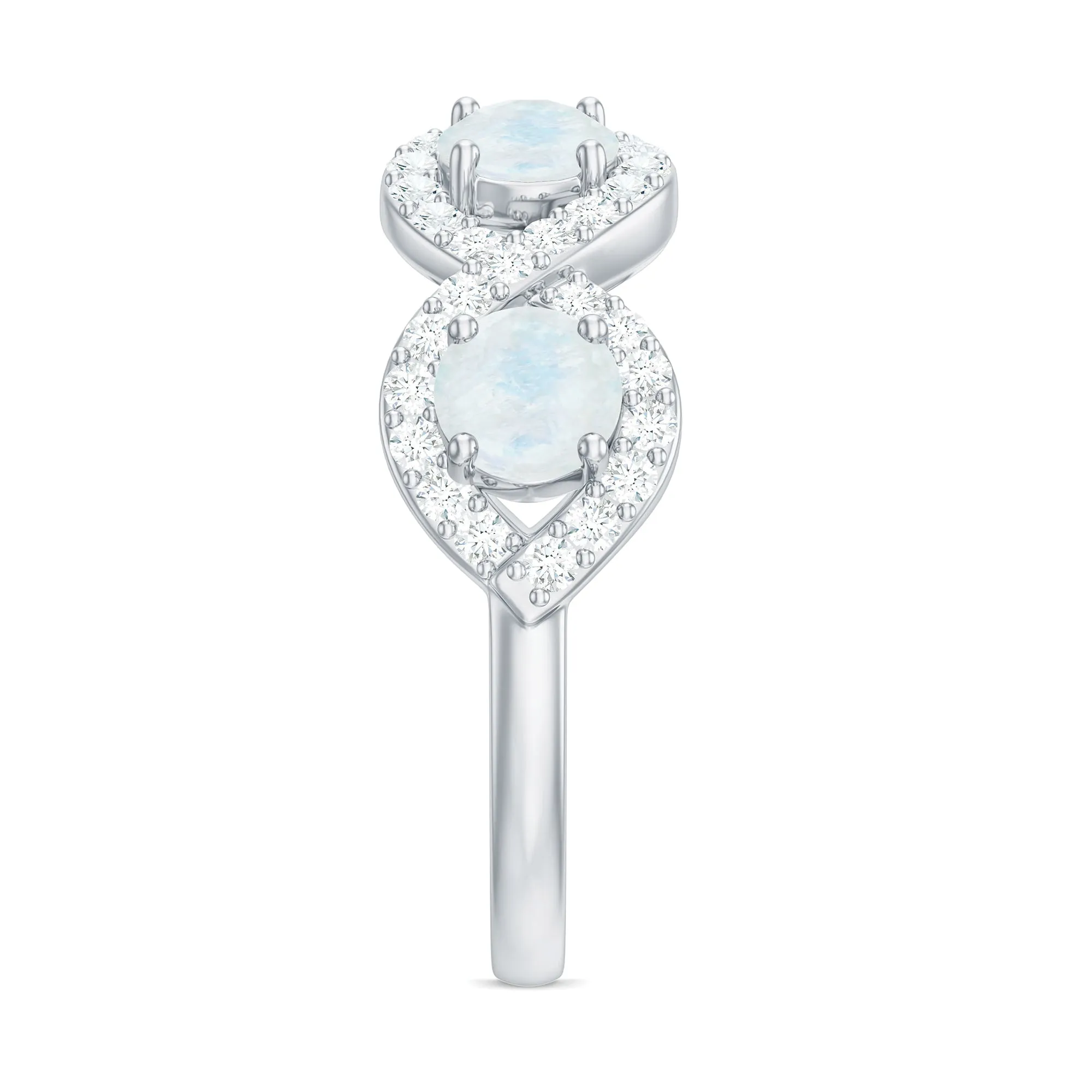 Genuine Moonstone Half Eternity Ring with Diamond
