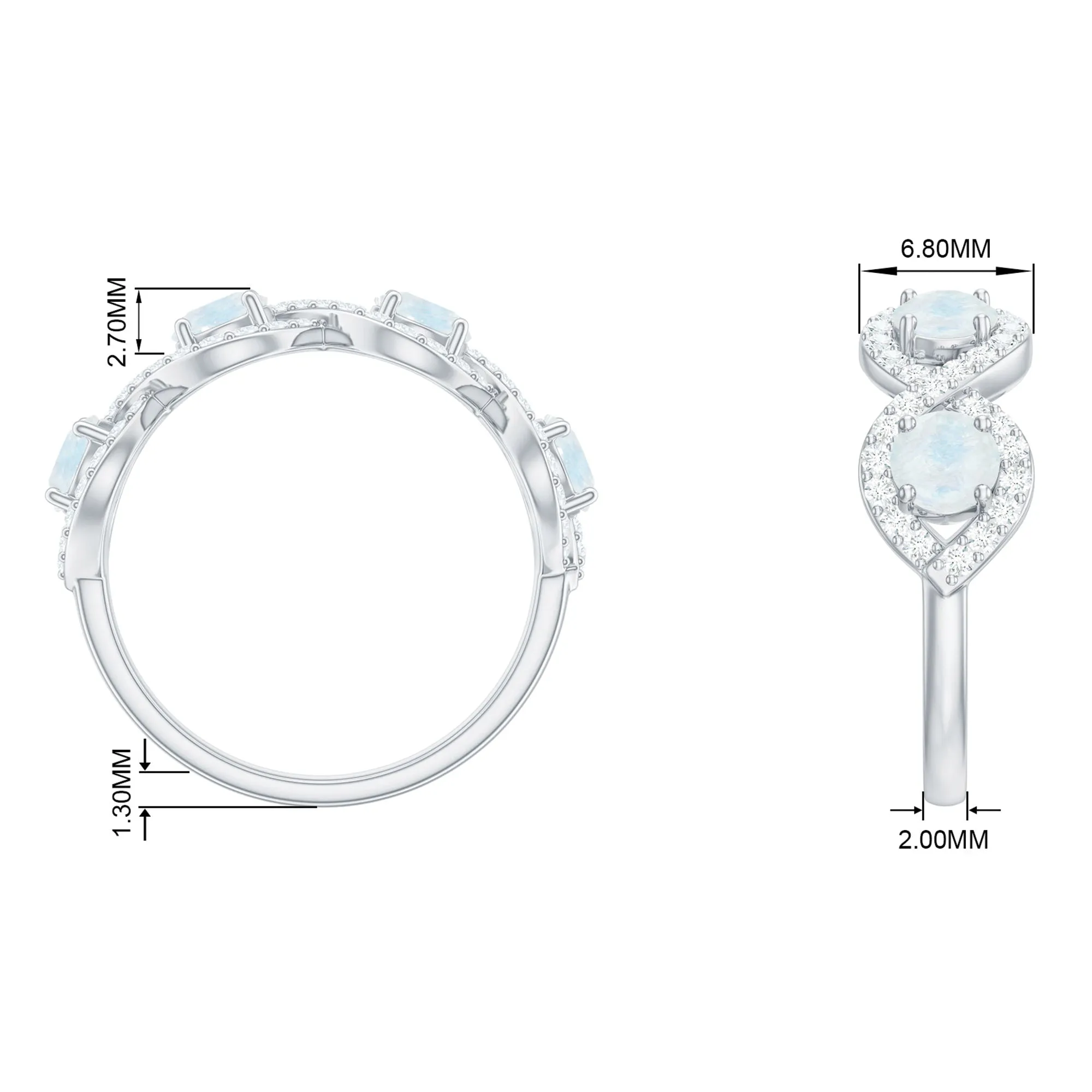 Genuine Moonstone Half Eternity Ring with Diamond