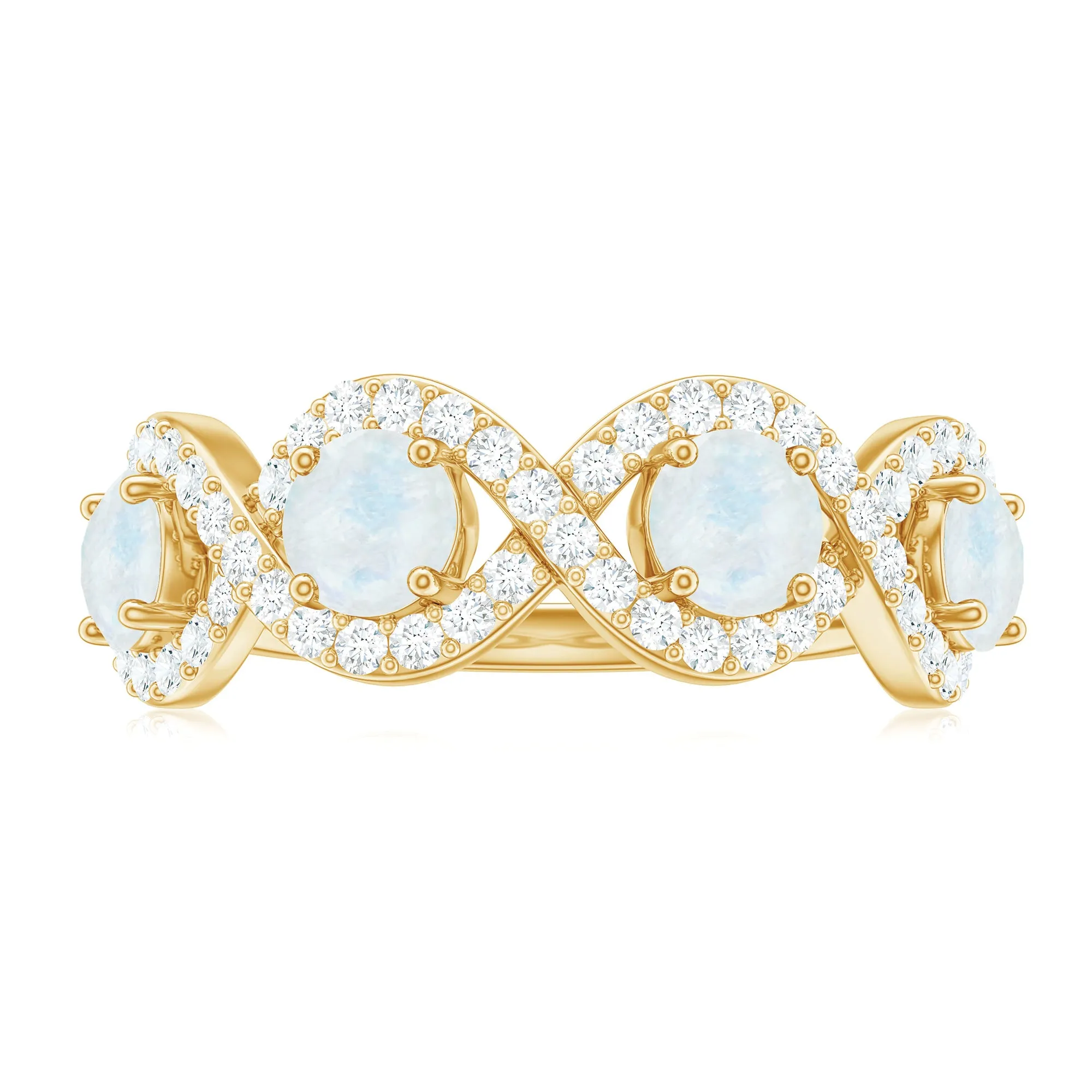 Genuine Moonstone Half Eternity Ring with Diamond