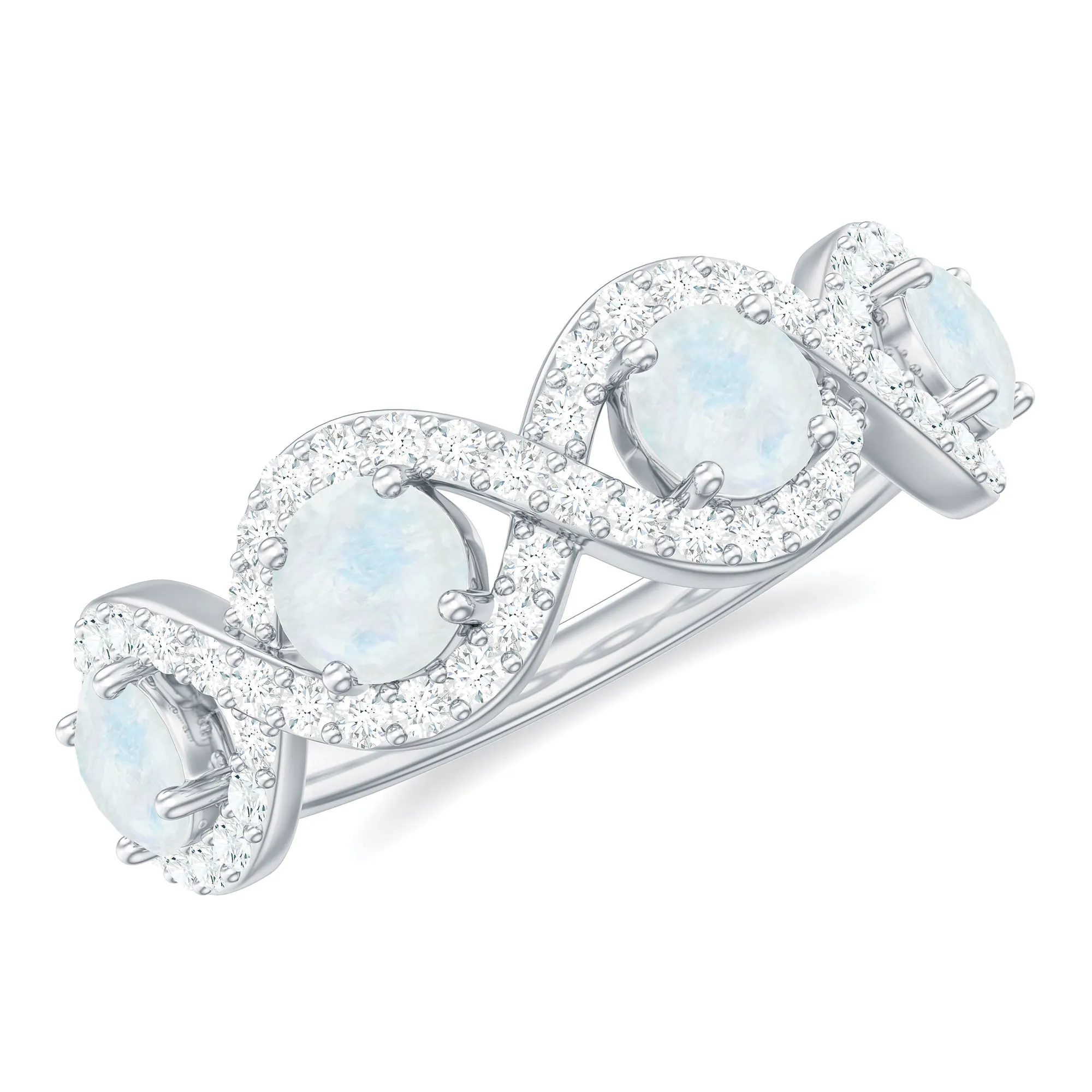 Genuine Moonstone Half Eternity Ring with Diamond