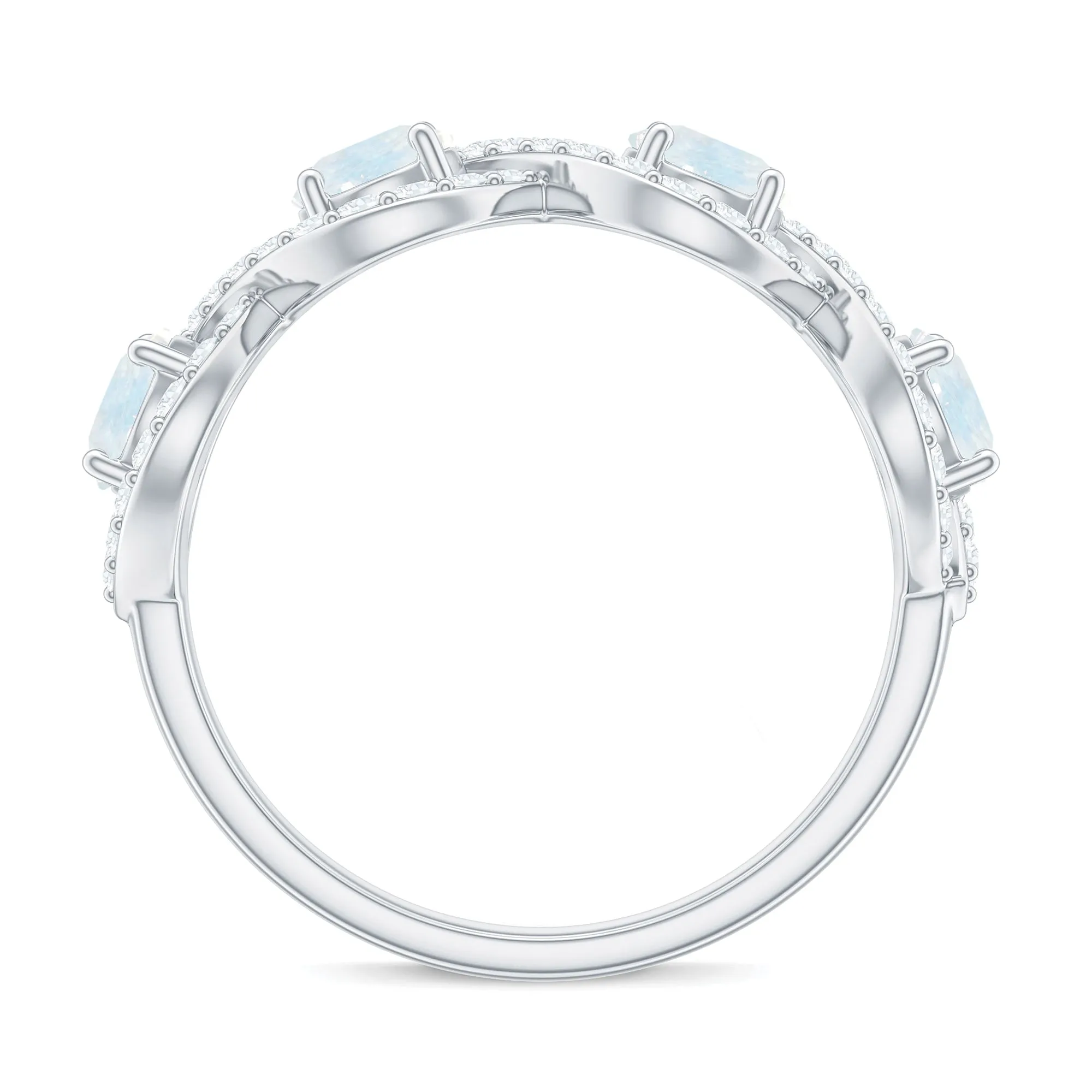 Genuine Moonstone Half Eternity Ring with Diamond