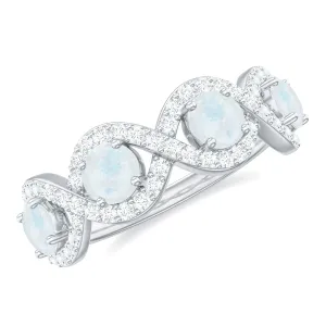 Genuine Moonstone Half Eternity Ring with Diamond