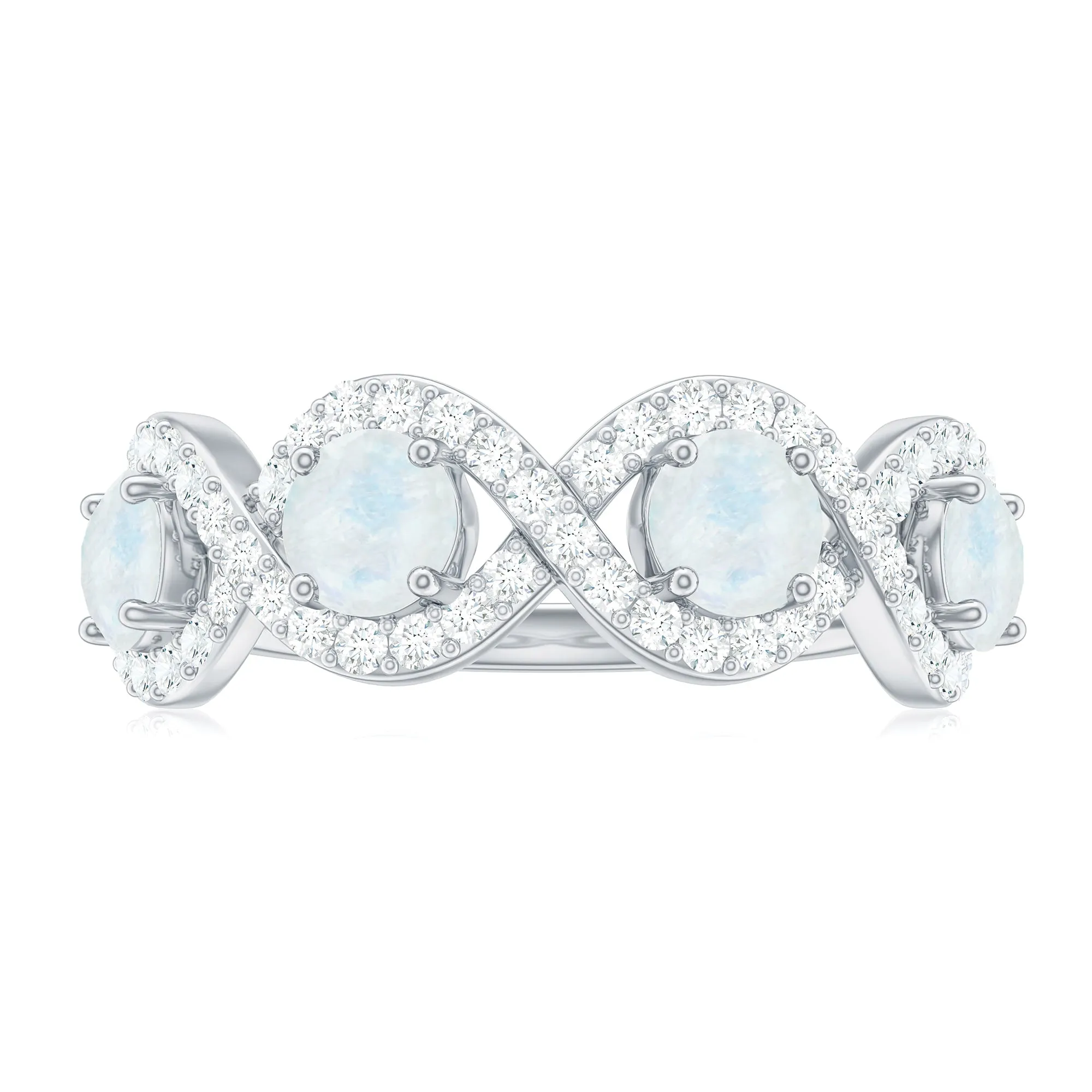 Genuine Moonstone Half Eternity Ring with Diamond