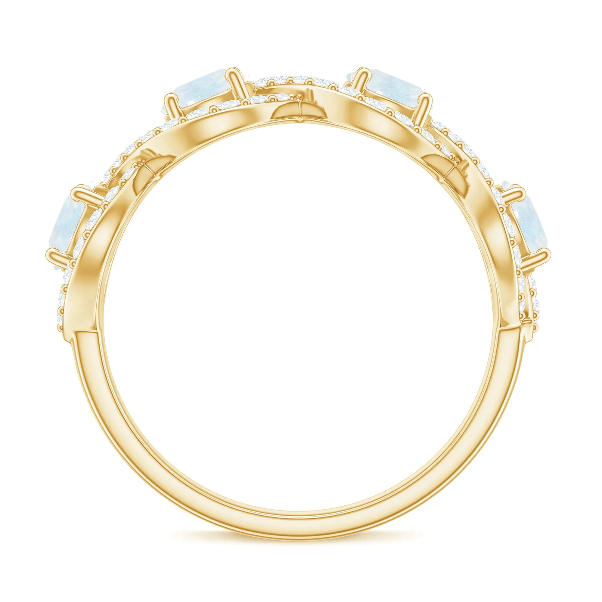 Genuine Moonstone Half Eternity Ring with Diamond