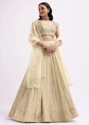 Gold And Ivory Embroidered Net Lehenga Choli Set