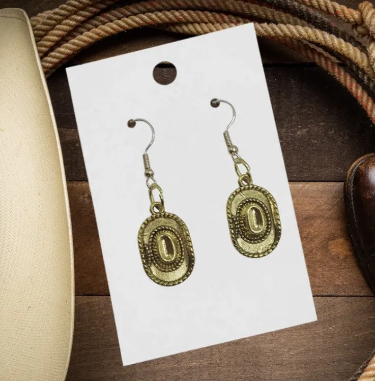 Gold Cowboy Hat Dangle Earrings - #7496