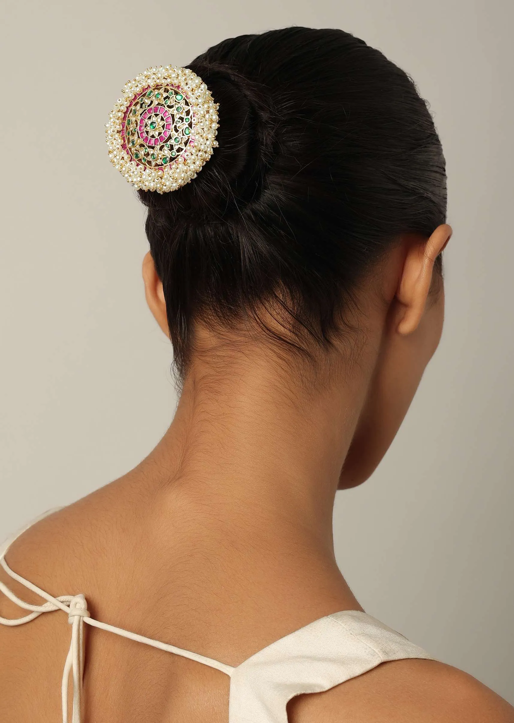 Gold Finish Temple Jadau Ring With Meenakari And Pearls
