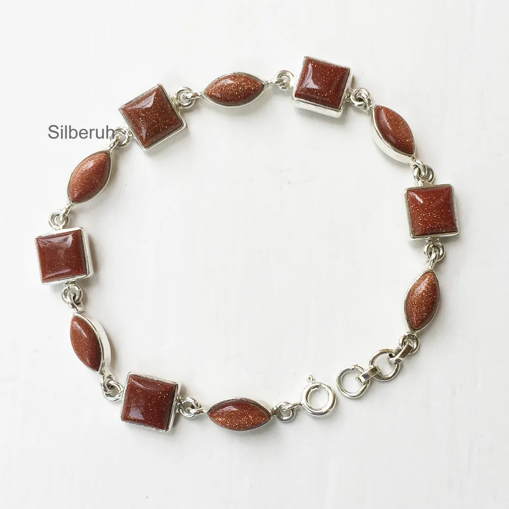 Golden Sunstone Mixed Shape Silver Bracelet