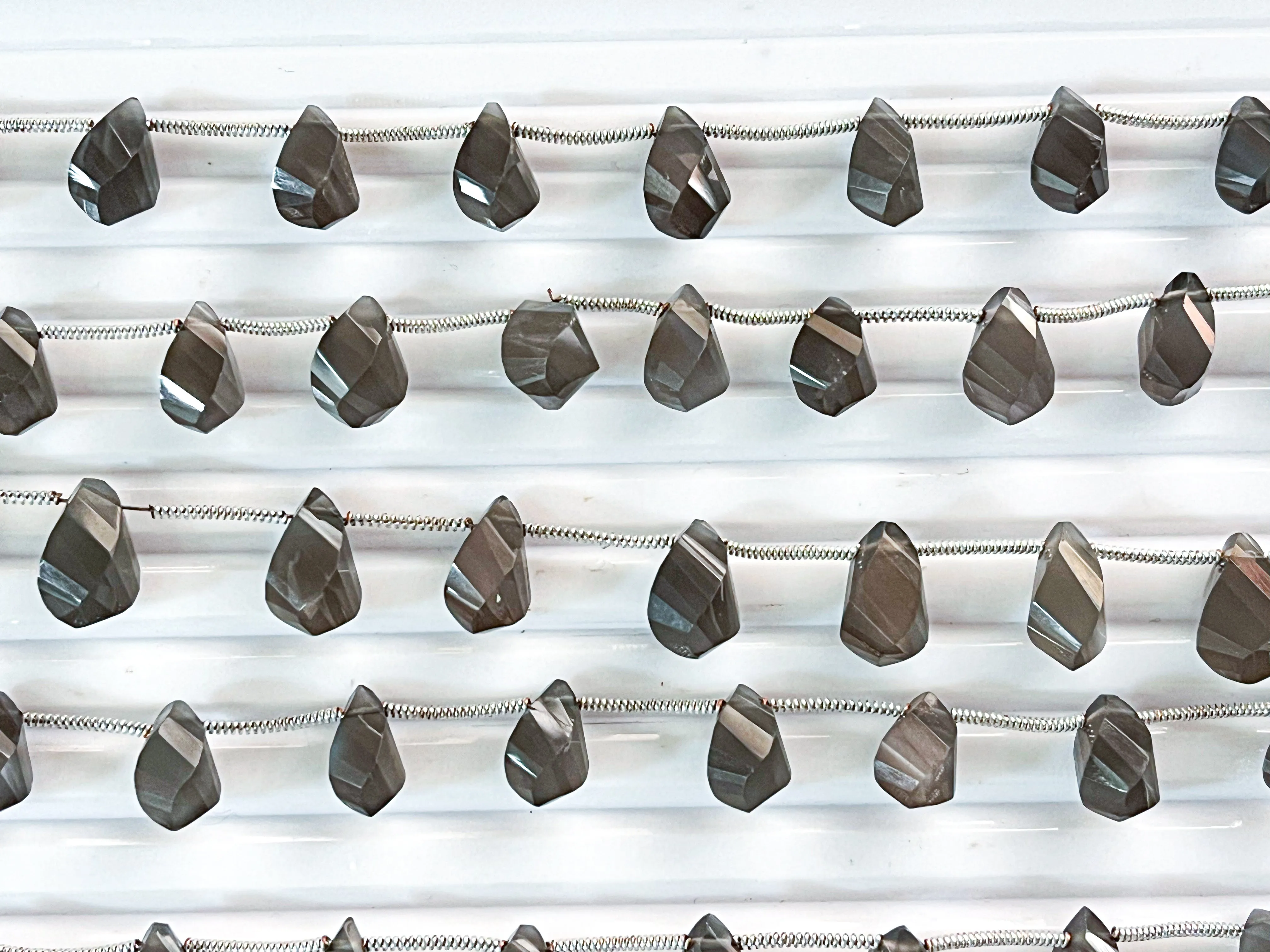 Grey moonstone twisted shape faceted Drops