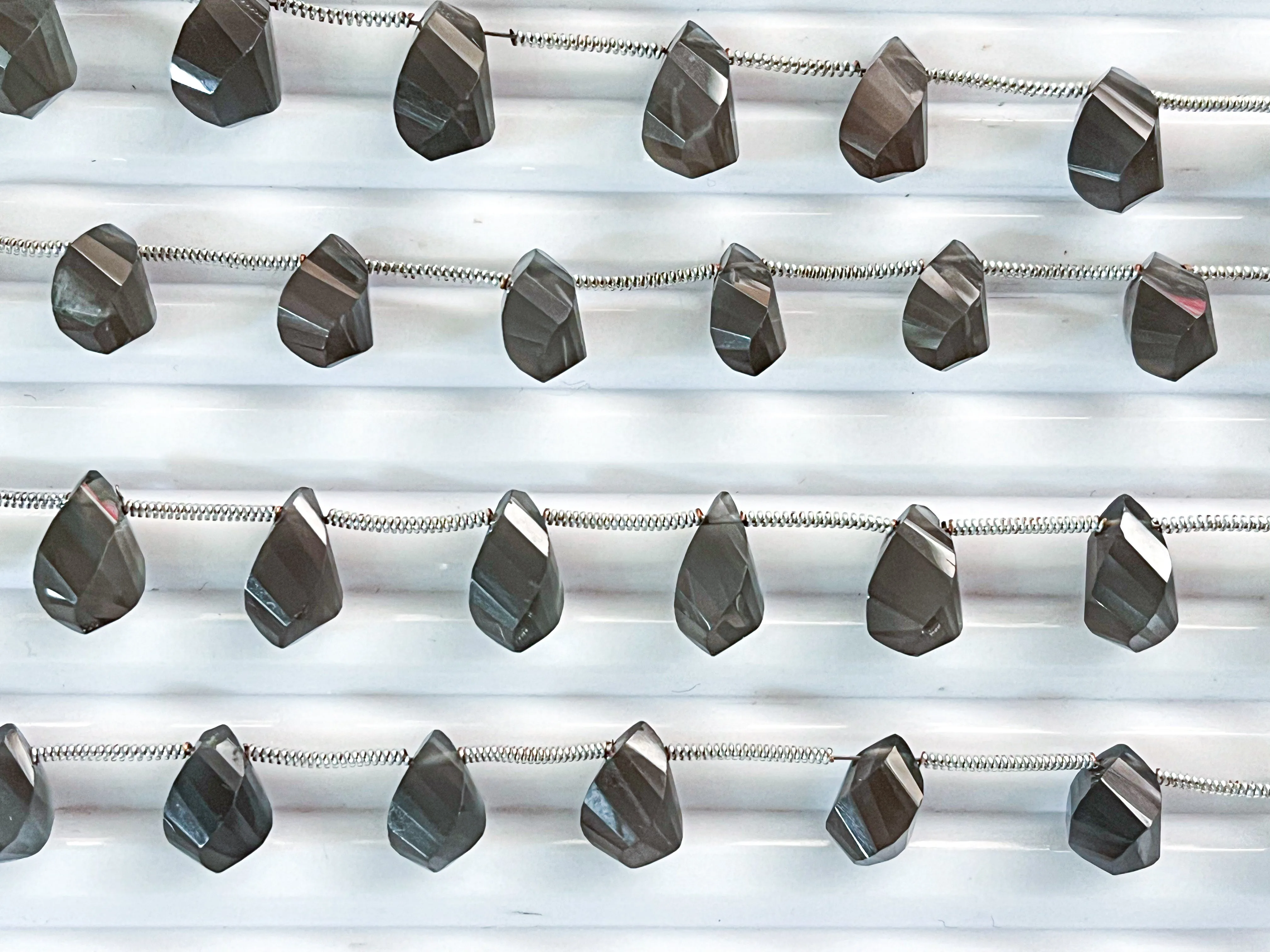 Grey moonstone twisted shape faceted Drops
