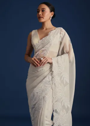 Grey Soft Tissue Saree With Resham Thread and Cutwork