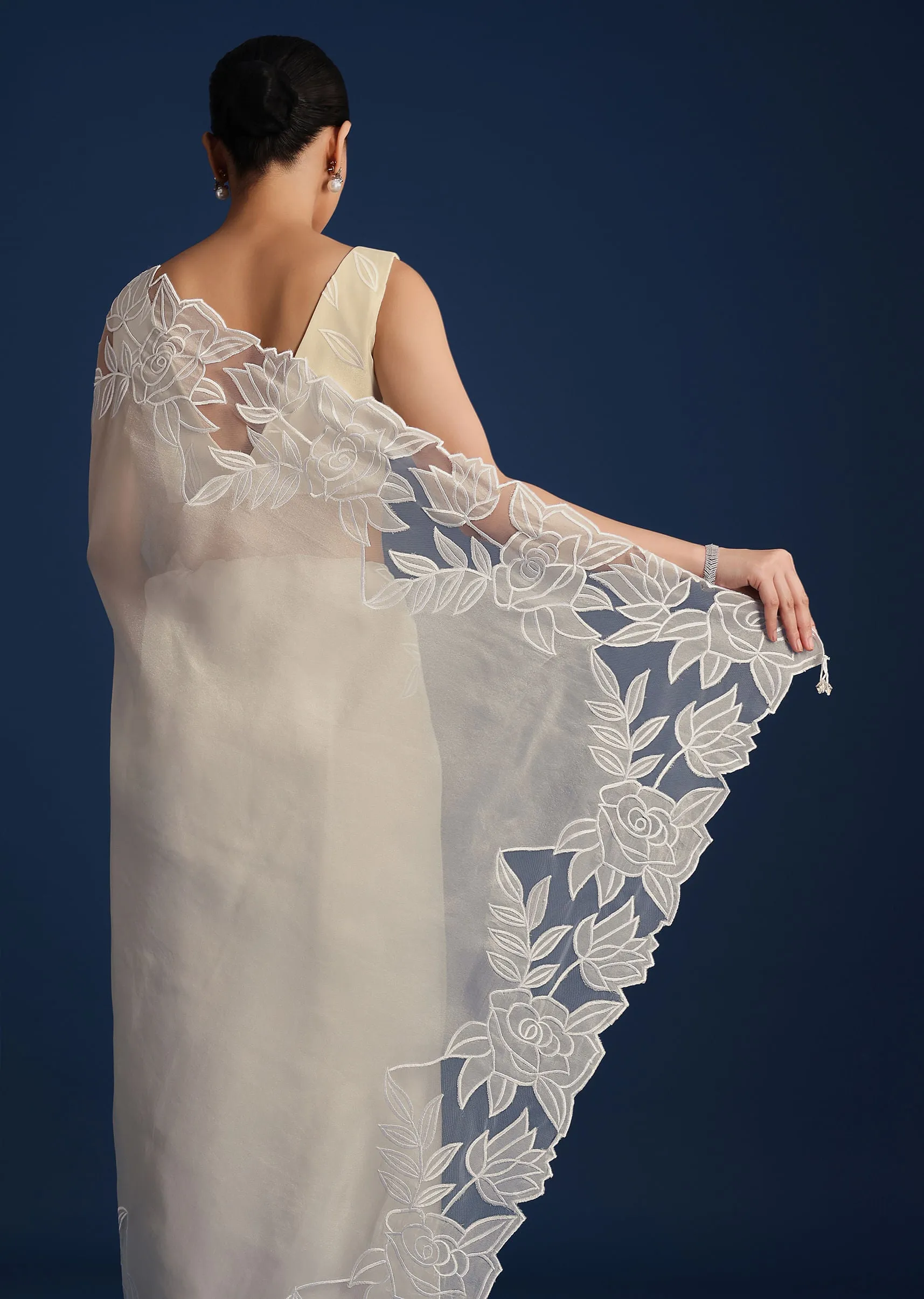 Grey Soft Tissue Saree With Resham Thread and Cutwork