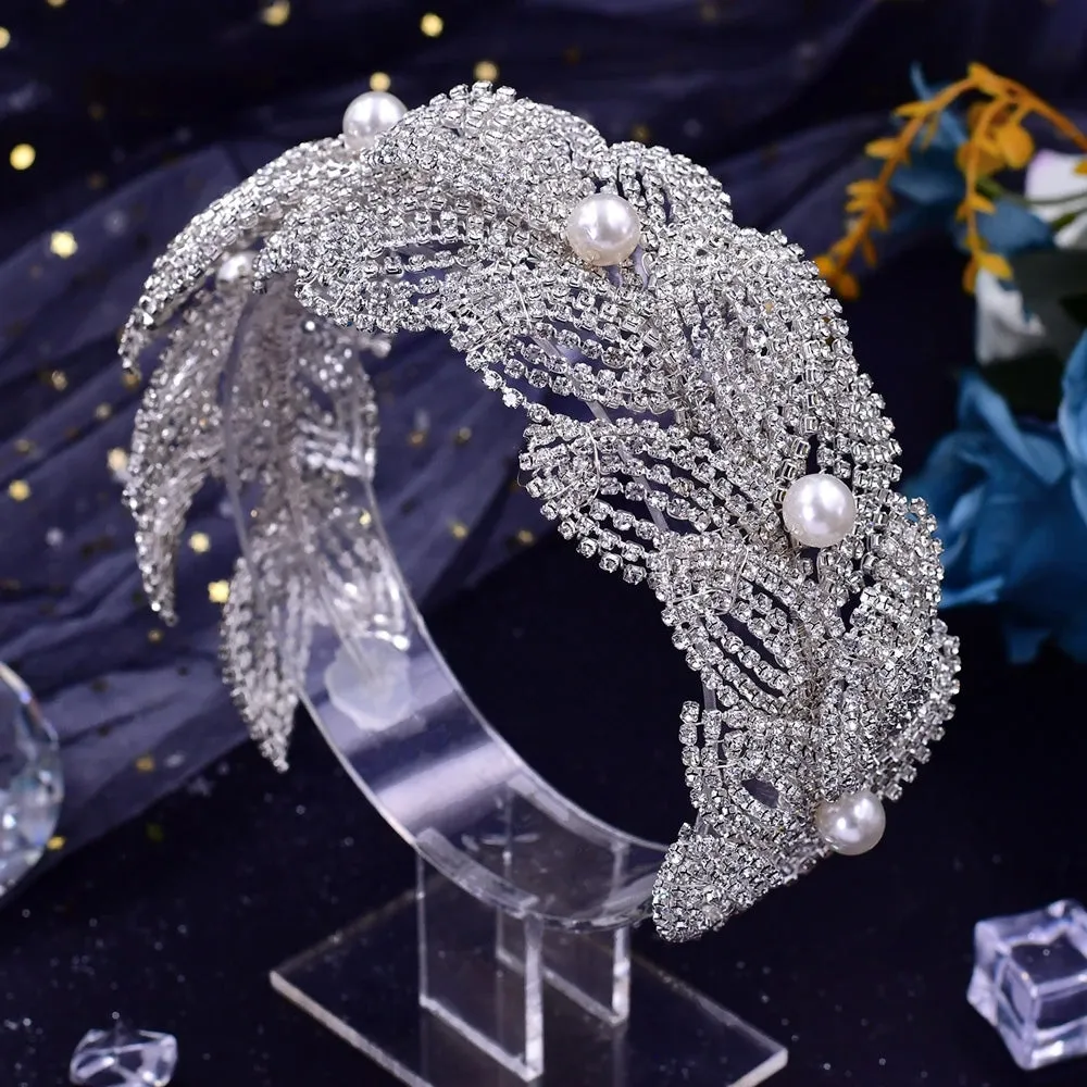 Handmade Pearl Hair Hoop Bridal Elegant Alloy Leaf Hairbands