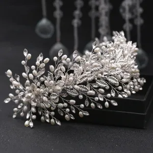 Handmade Pearl Hair Hoop Bridal Elegant Alloy Leaf Hairbands