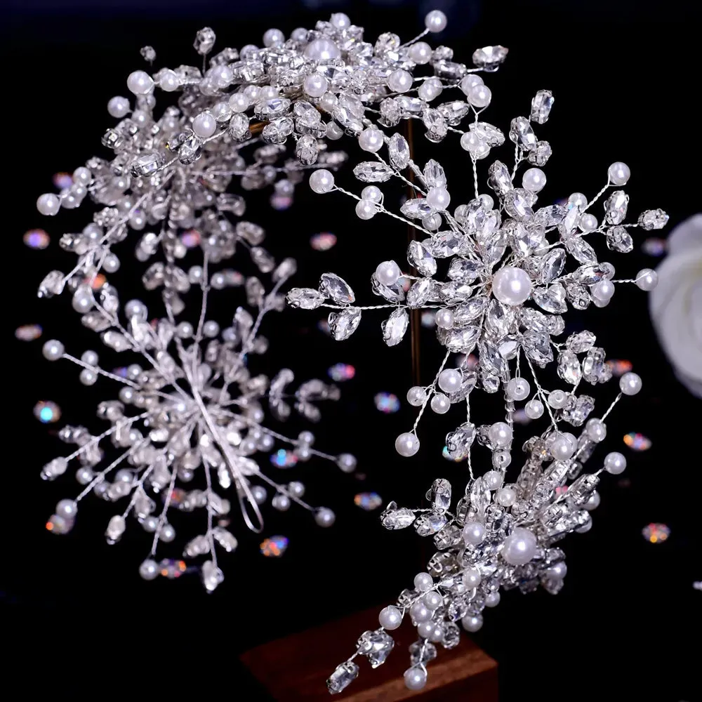 Handmade Pearl Hair Hoop Bridal Elegant Alloy Leaf Hairbands
