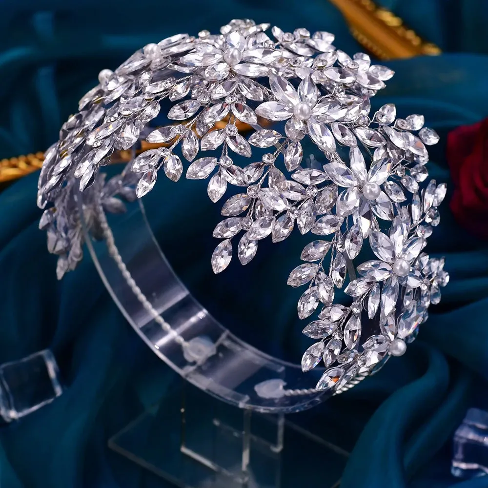 Handmade Pearl Hair Hoop Bridal Elegant Alloy Leaf Hairbands