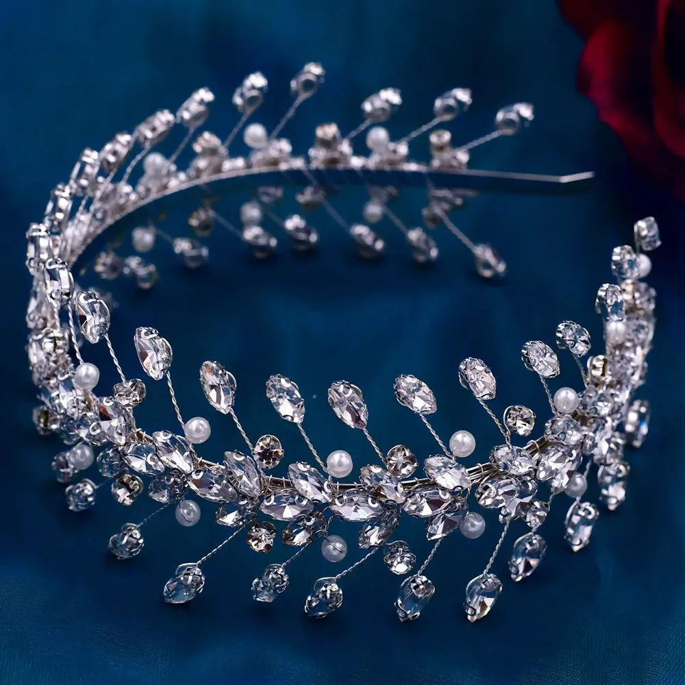 Handmade Pearl Hair Hoop Bridal Elegant Alloy Leaf Hairbands