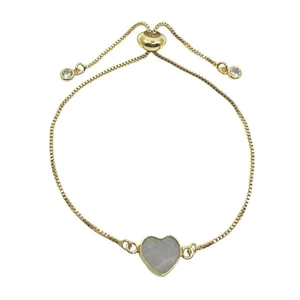 Heart: Semi Precious Stone on Pull Chain : Moonstone