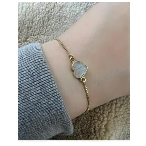 Heart: Semi Precious Stone on Pull Chain : Moonstone
