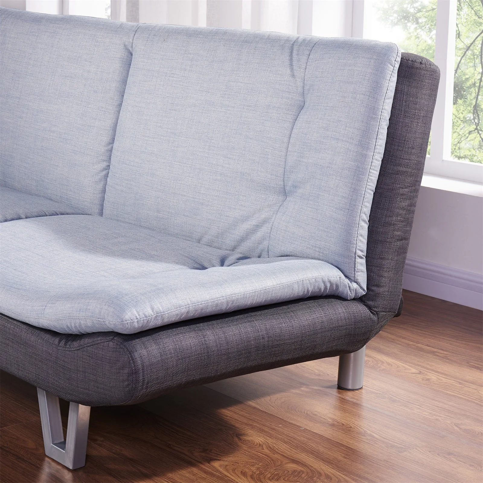 Hudson Fabric Sofa Bed Charcoal Base with Duck Egg Grey Duo Contrast Topper