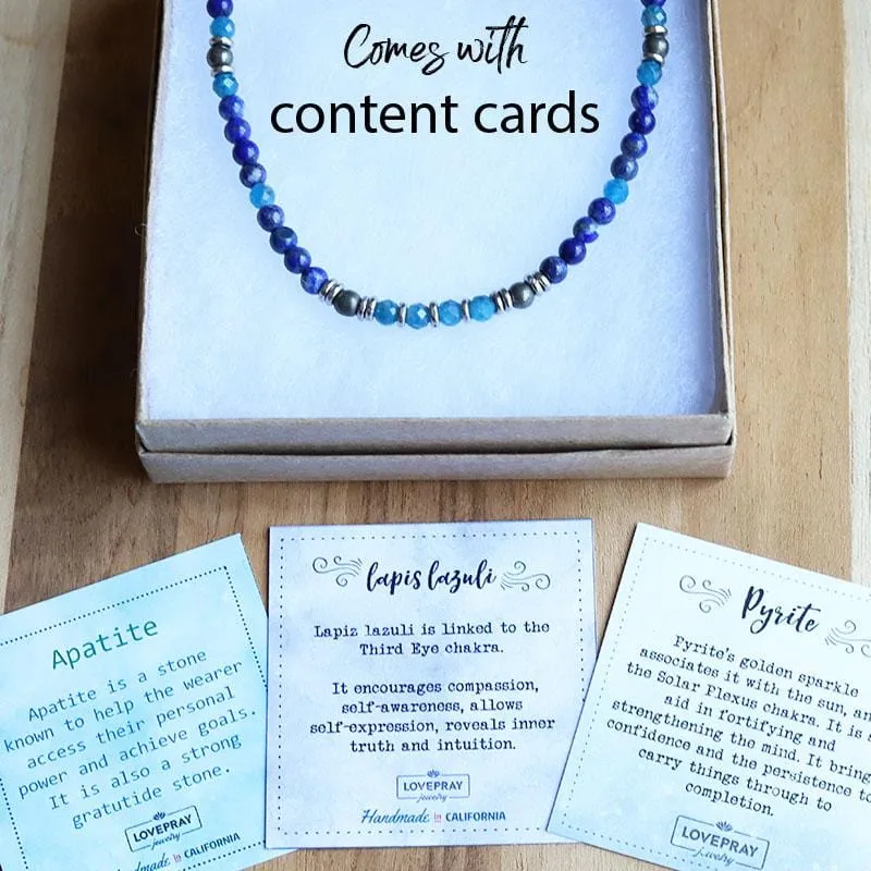 “Intuition and Gratitude” Lapis Lazuli and Apatite Delicate Necklace