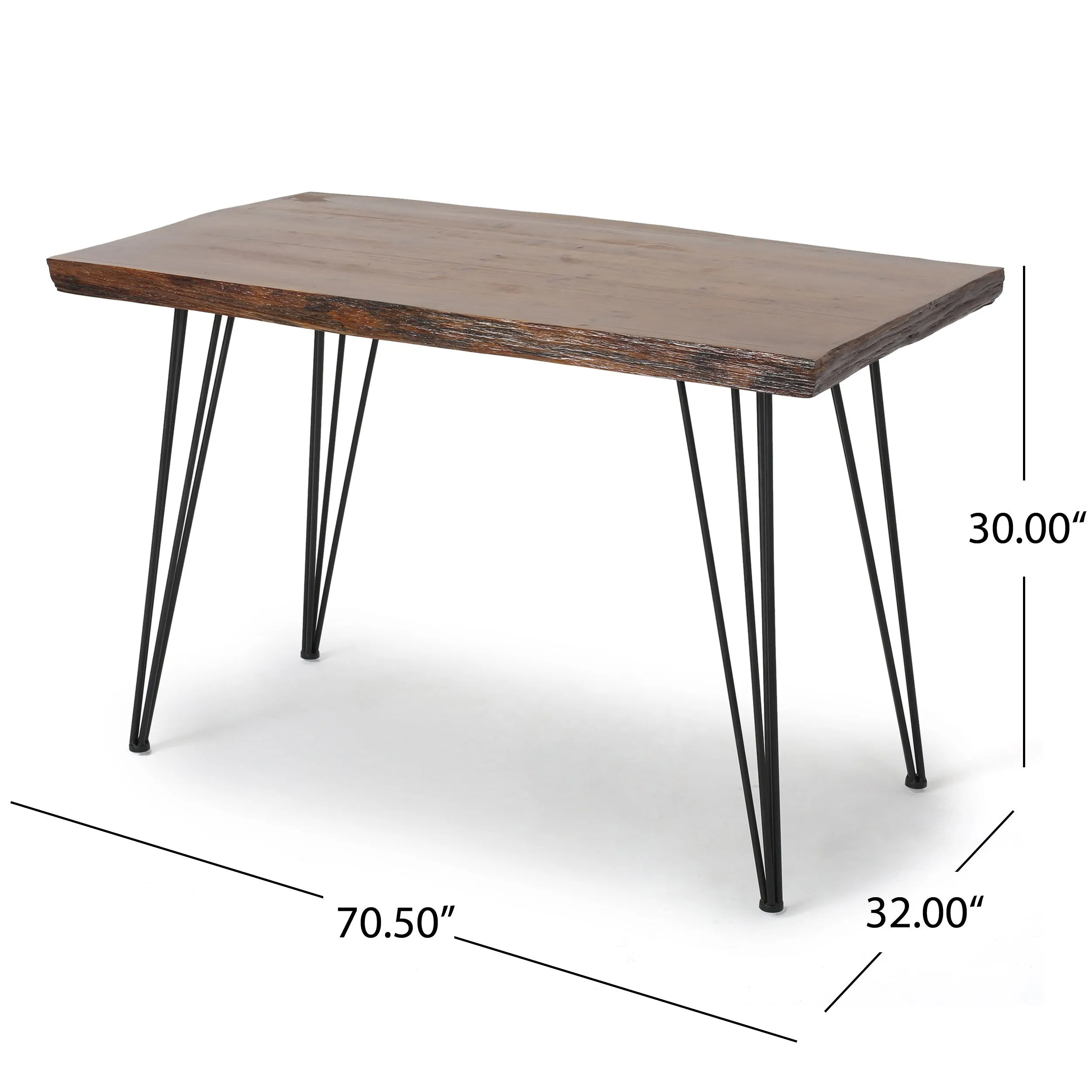 Kaia Faux Wood 7 Piece Dining Set, Dark Brown, Black