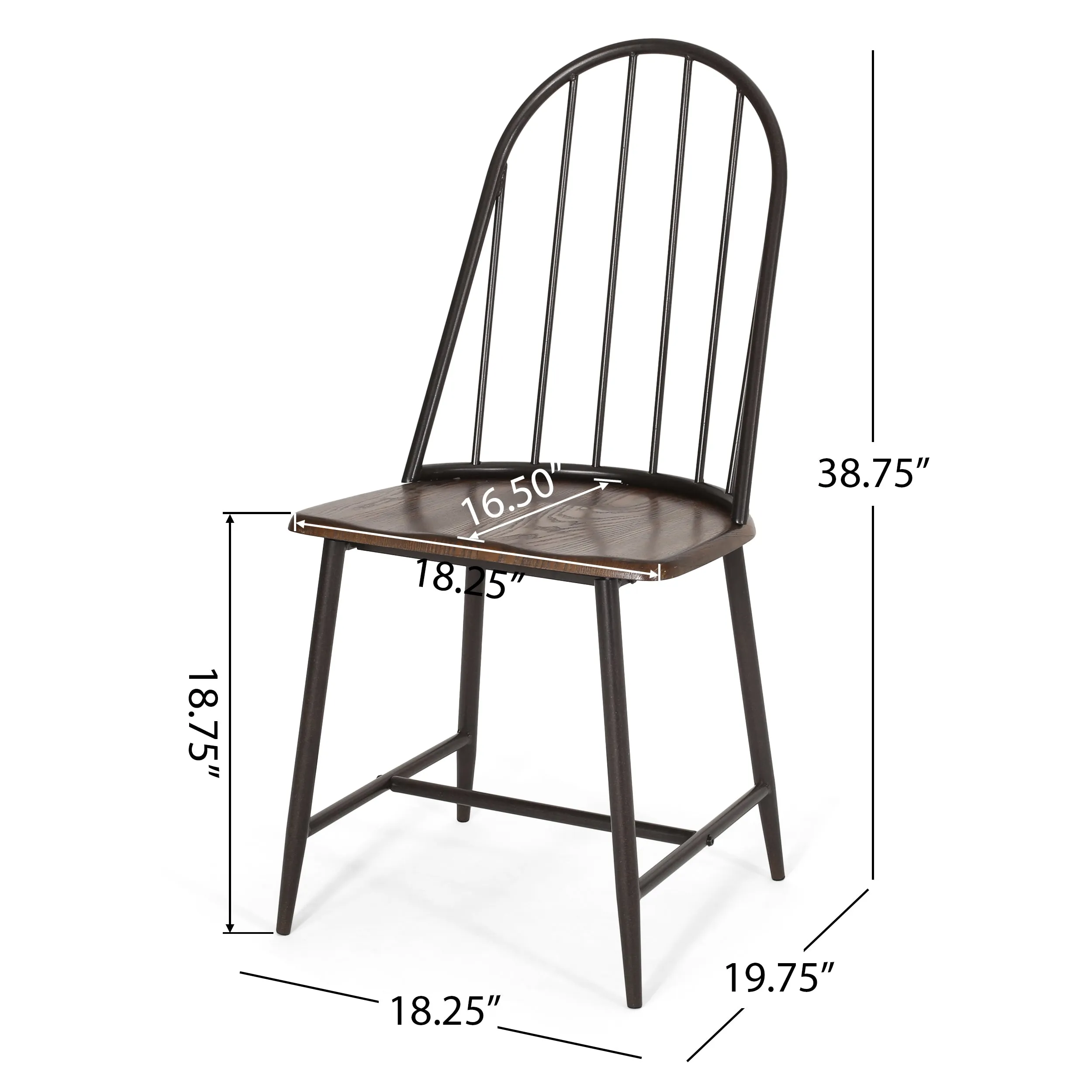Kaia Faux Wood 7 Piece Dining Set, Dark Brown, Black