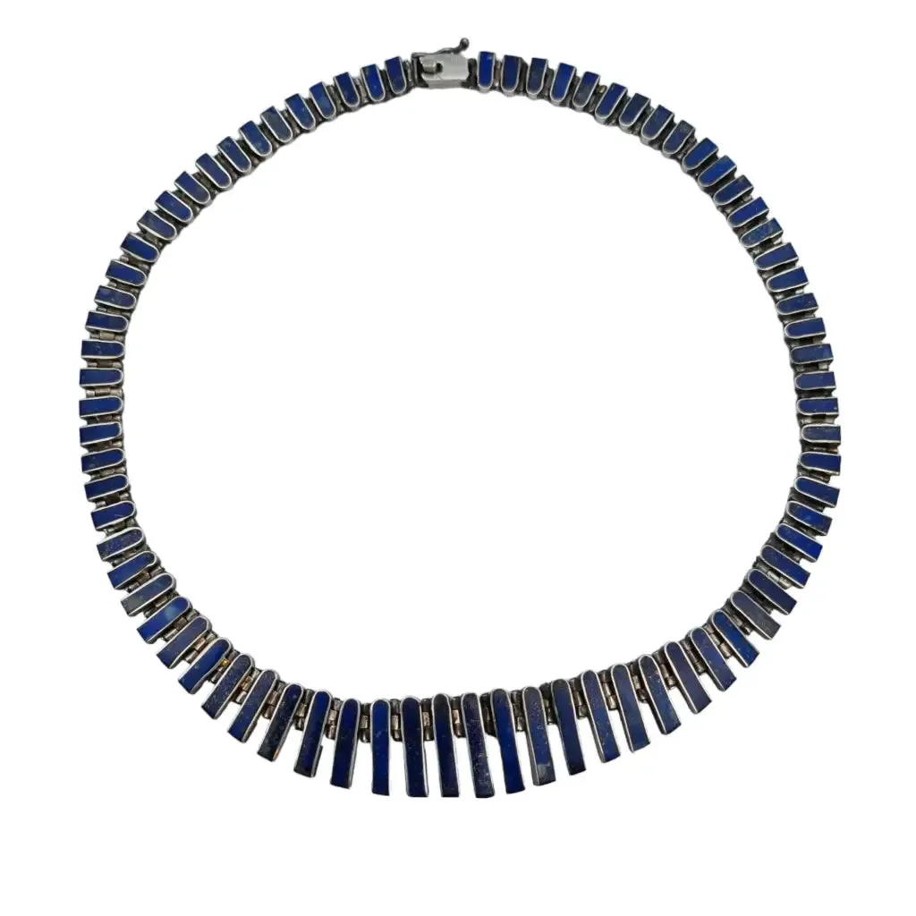 Lapis lazuli cleopatra choker, articulated fringes, 925 sterling silver,