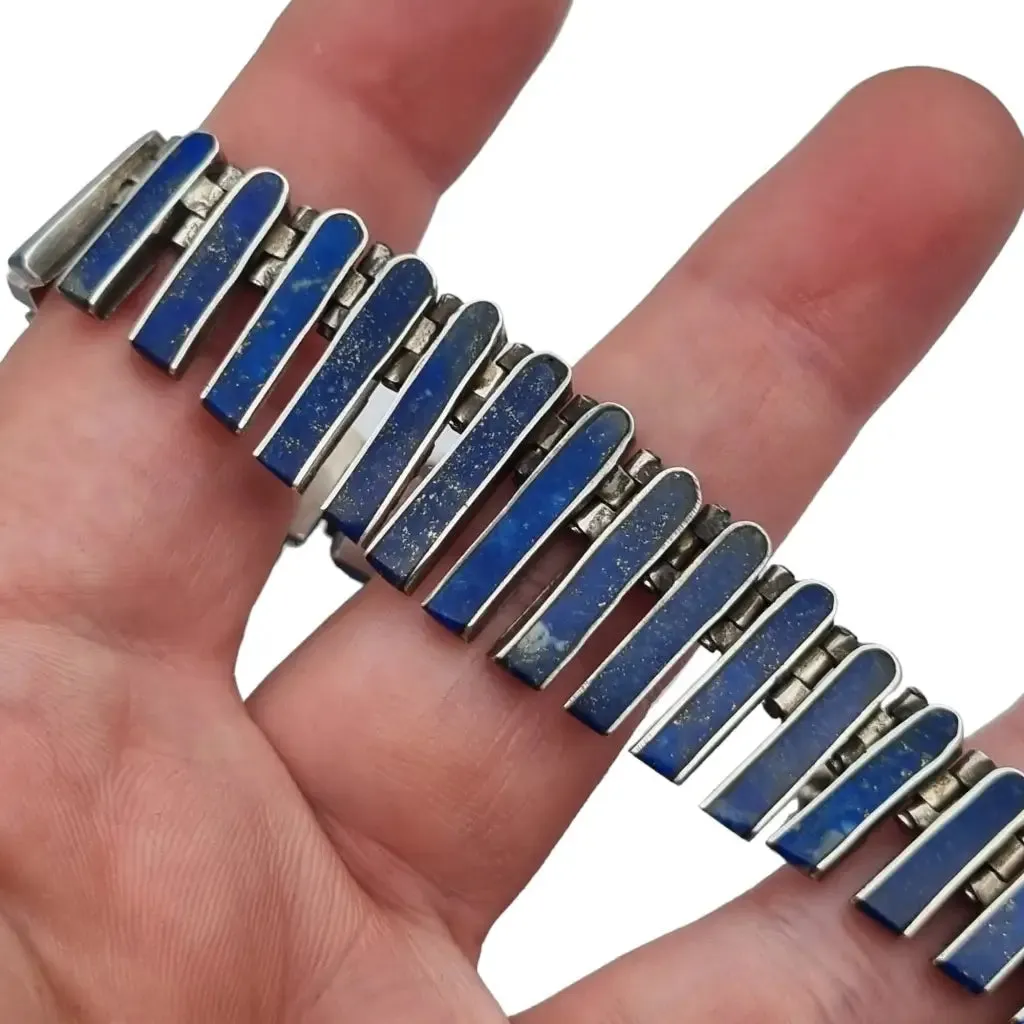 Lapis lazuli cleopatra choker, articulated fringes, 925 sterling silver,