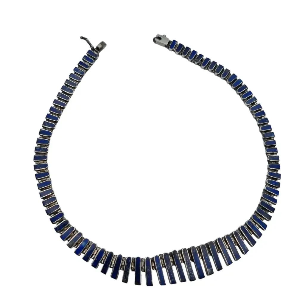 Lapis lazuli cleopatra choker, articulated fringes, 925 sterling silver,