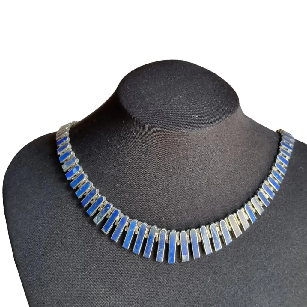 Lapis lazuli cleopatra choker, articulated fringes, 925 sterling silver,