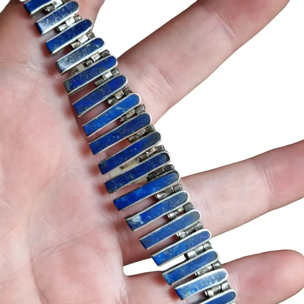 Lapis lazuli cleopatra choker, articulated fringes, 925 sterling silver,