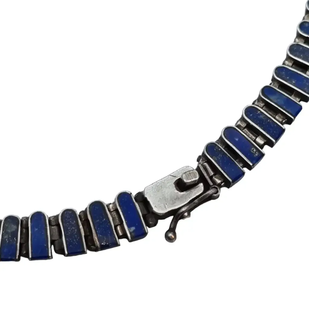Lapis lazuli cleopatra choker, articulated fringes, 925 sterling silver,