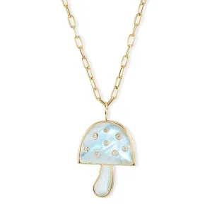 Large Magic Mushroom Pendant with Rainbow Moonstone & Diamonds