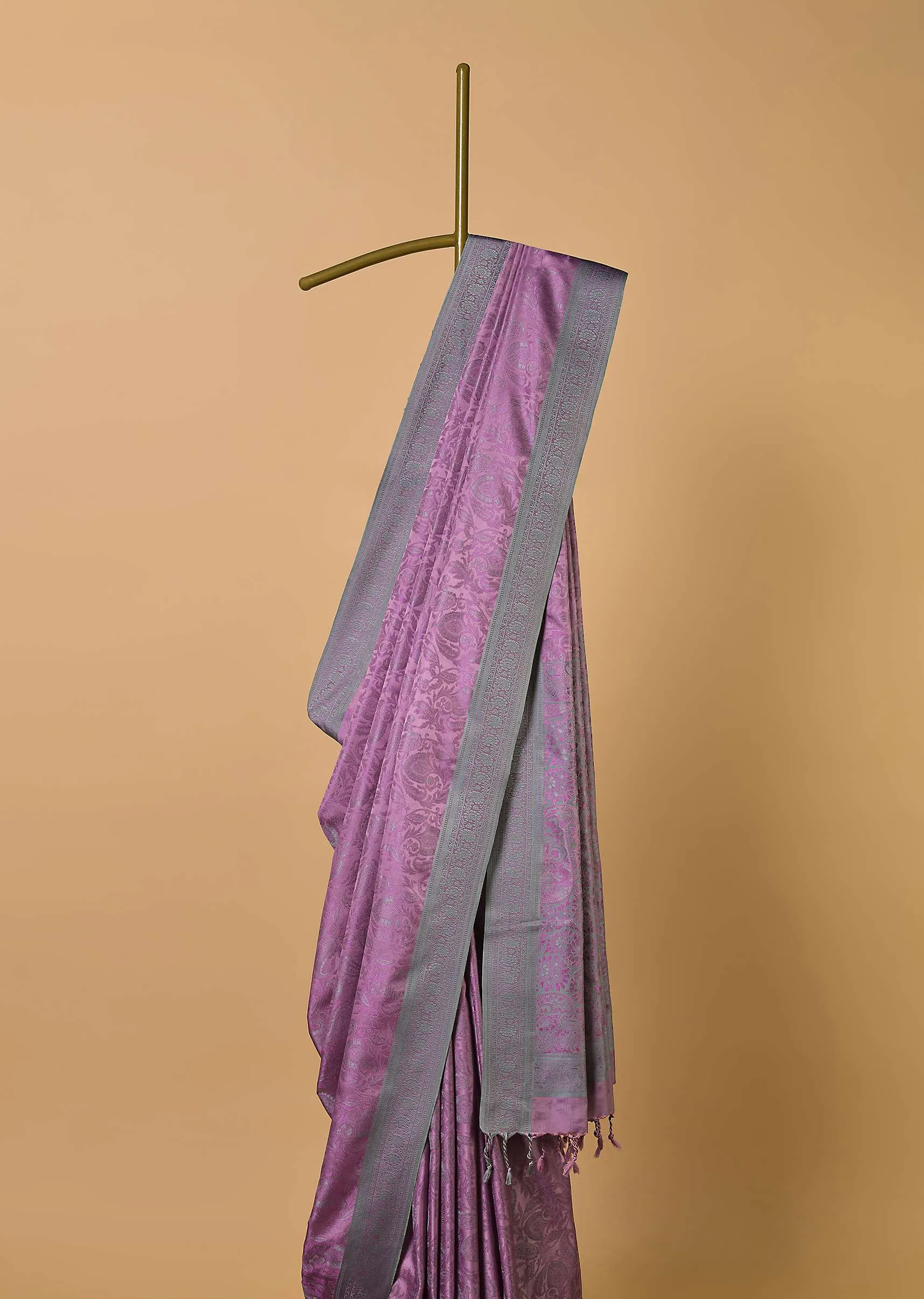 Light Purple South Resham Silk Saree With Kashmiri Weave And Unstitched Blouse Fabric