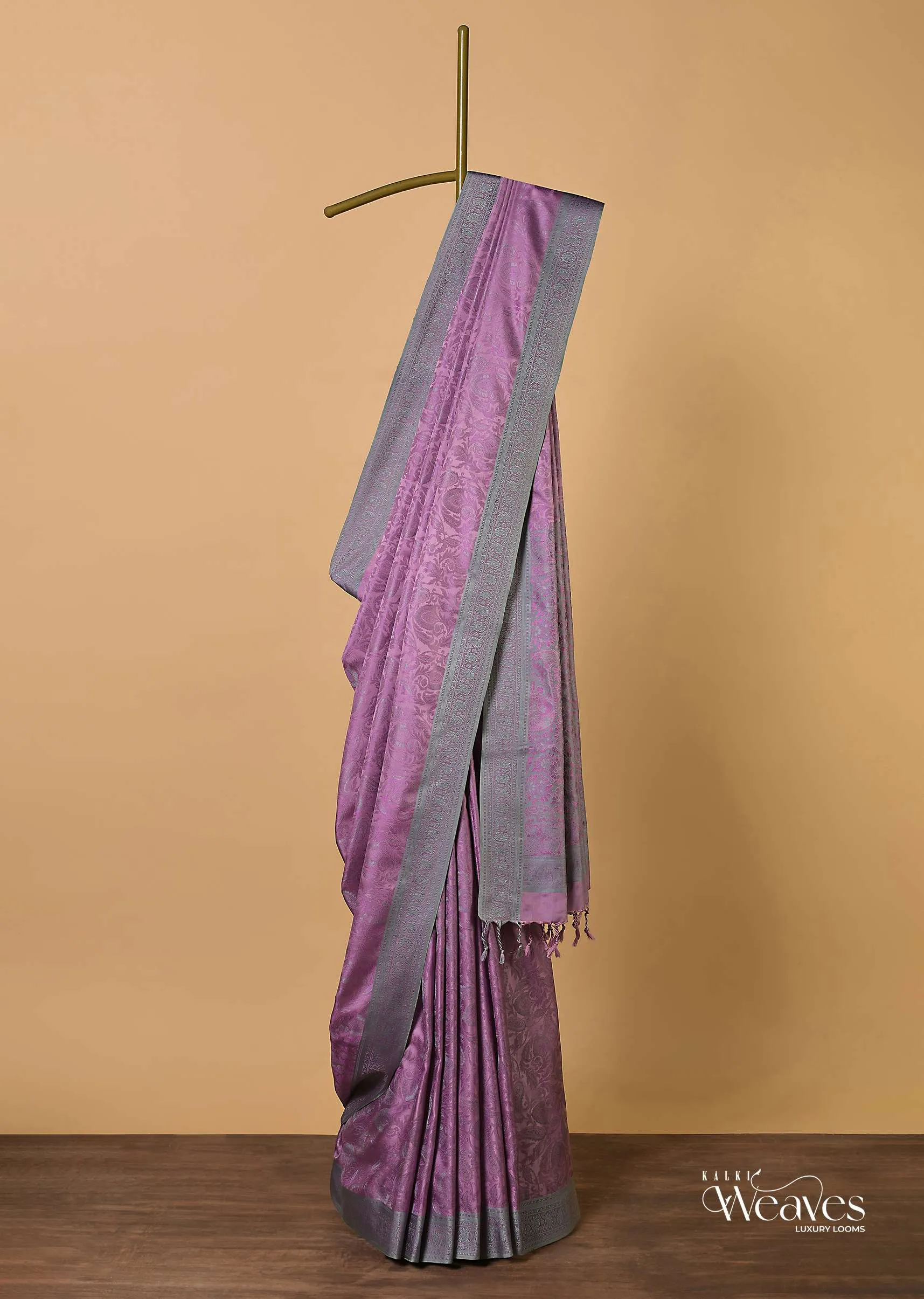 Light Purple South Resham Silk Saree With Kashmiri Weave And Unstitched Blouse Fabric