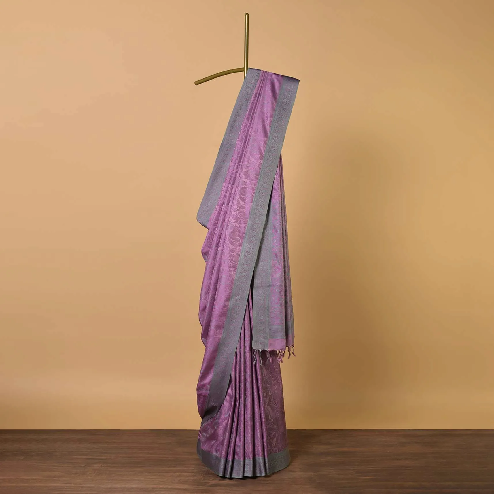 Light Purple South Resham Silk Saree With Kashmiri Weave And Unstitched Blouse Fabric