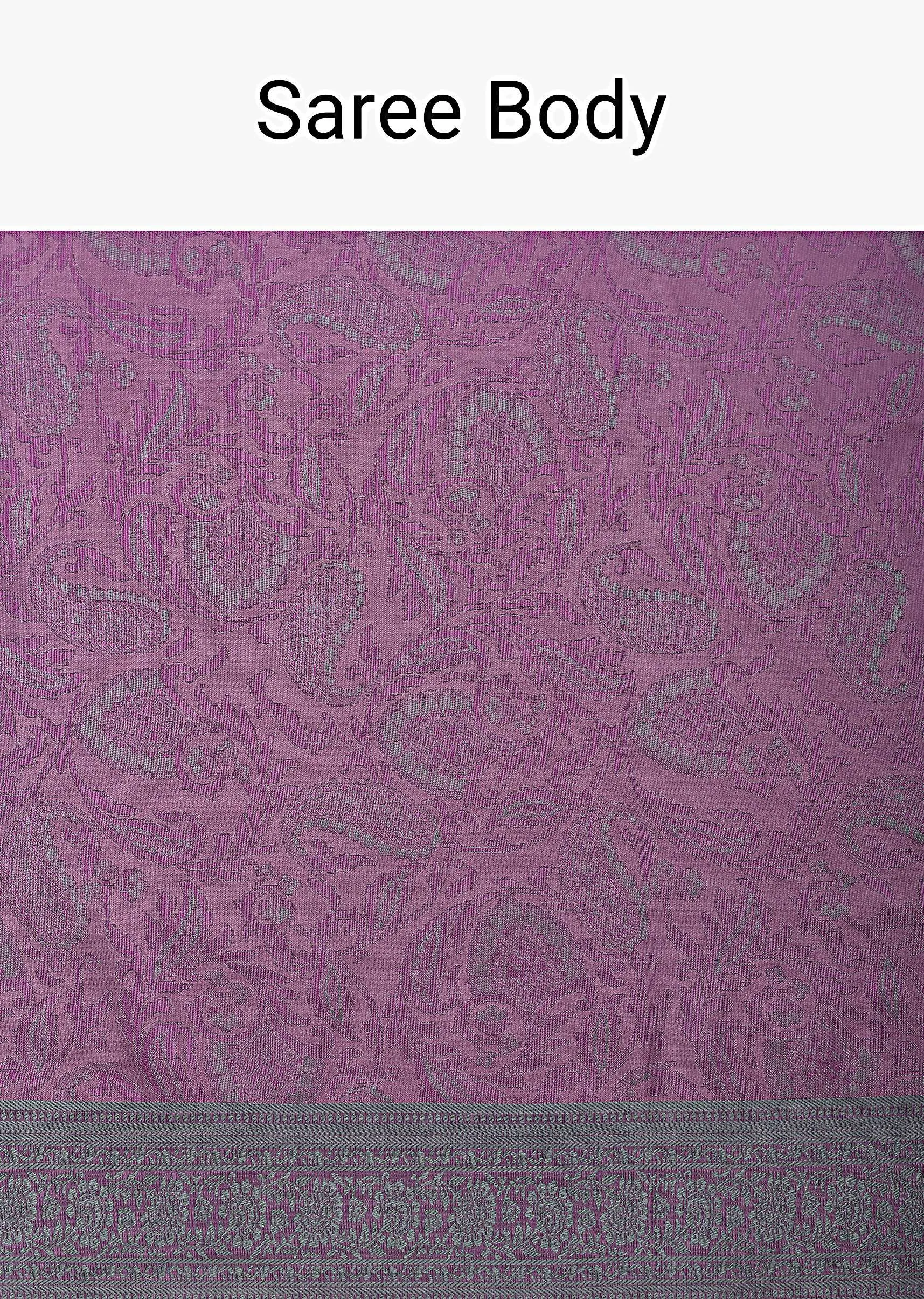 Light Purple South Resham Silk Saree With Kashmiri Weave And Unstitched Blouse Fabric