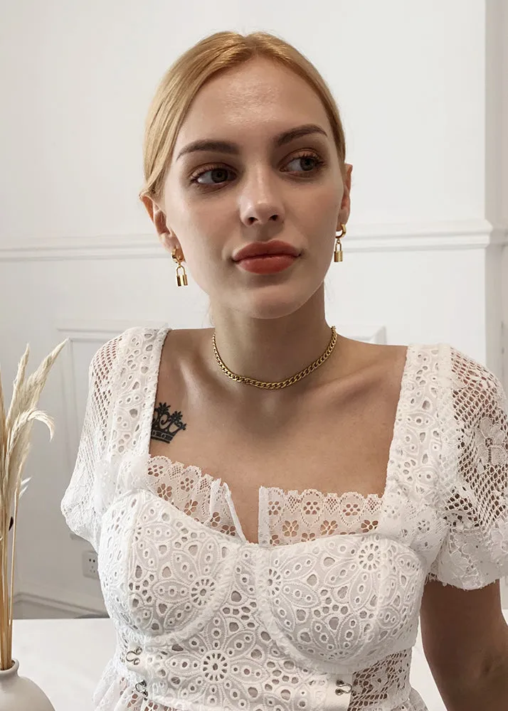 Lock Drop Huggie Hoop Earrings
