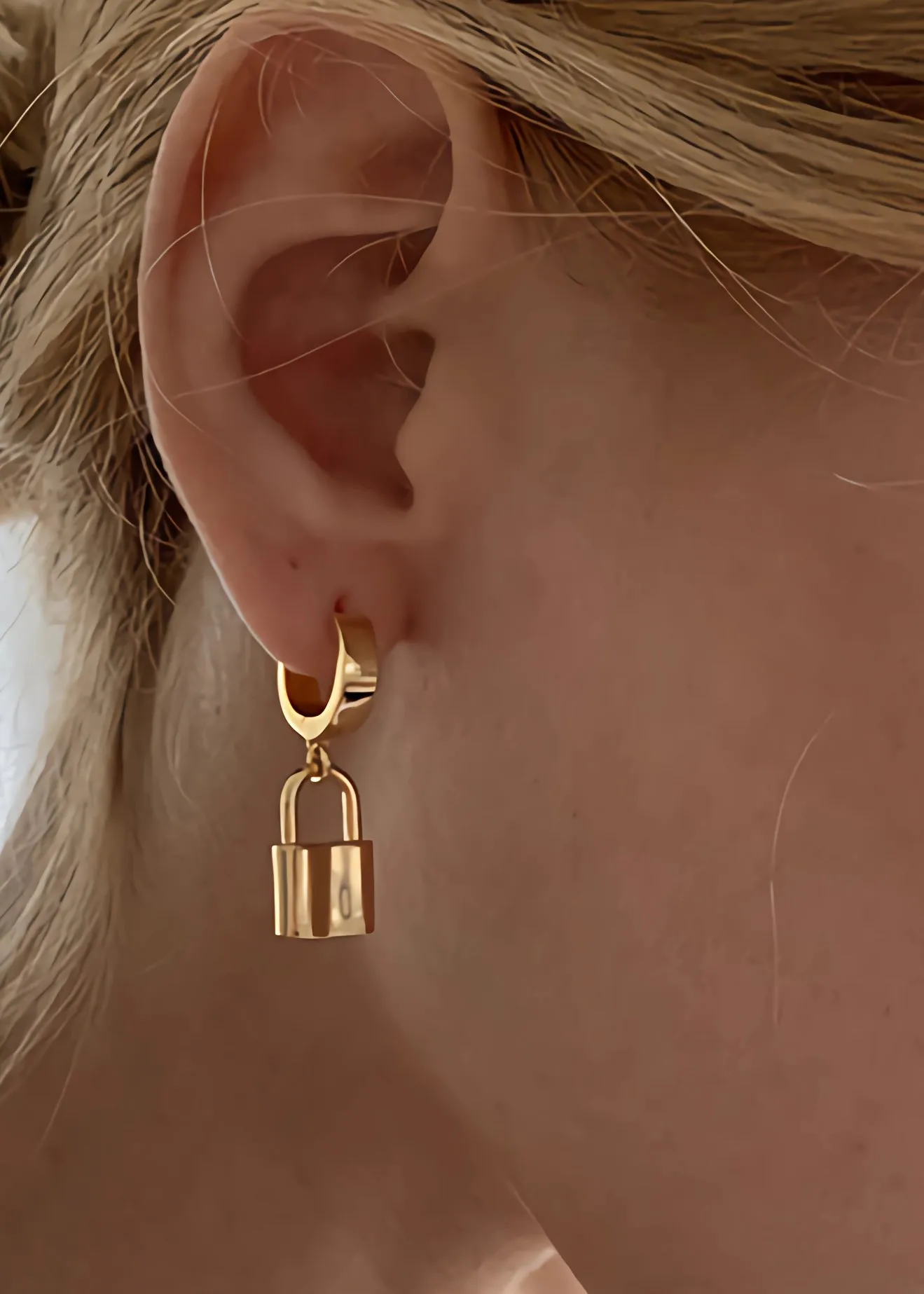 Lock Drop Huggie Hoop Earrings