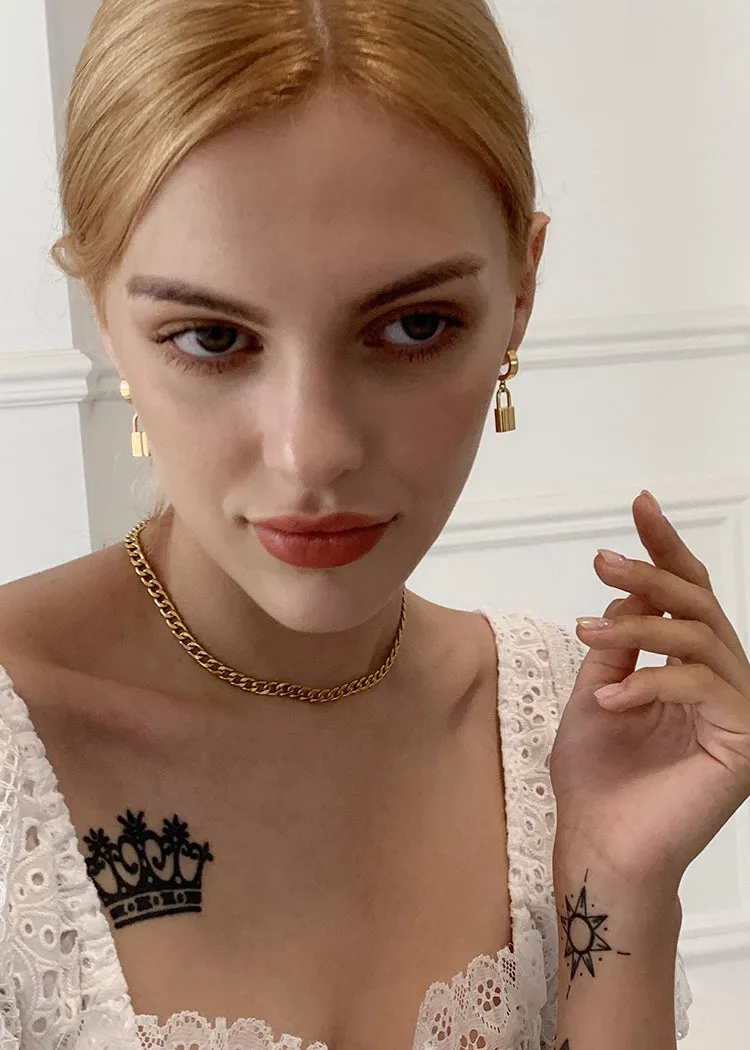 Lock Drop Huggie Hoop Earrings